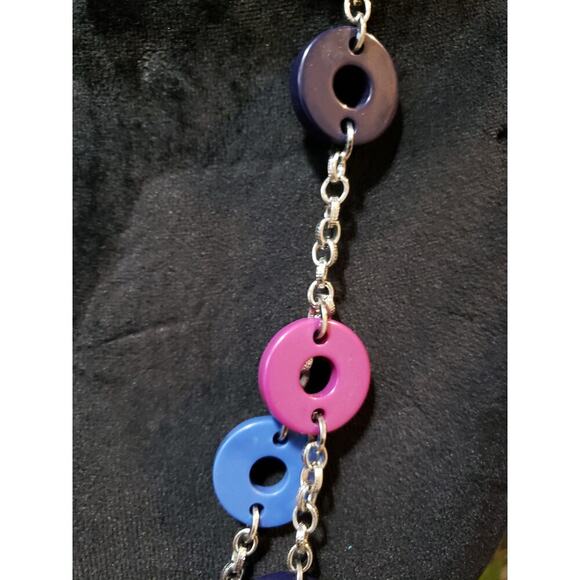 Women's Multicolor Circle Link Necklace Pink Blue Purple Acrylic Lobster Clasp - Picture 4 of 6